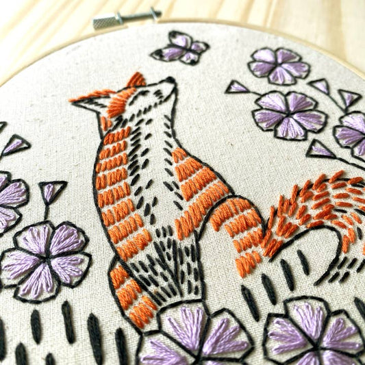 Fox in Phlox Complete Embroidery Kit