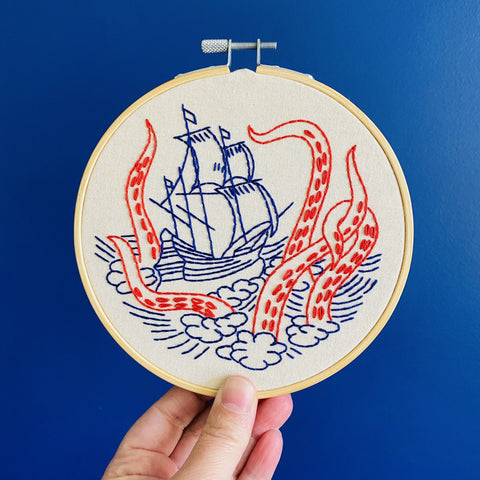 Embroidery Kit - Kraken and Ship